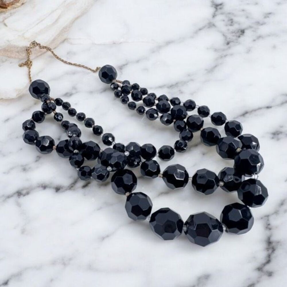 Lydell NYC Multi Strands Faceted Beaded‎ Necklace Black Layered Chunky Y2K